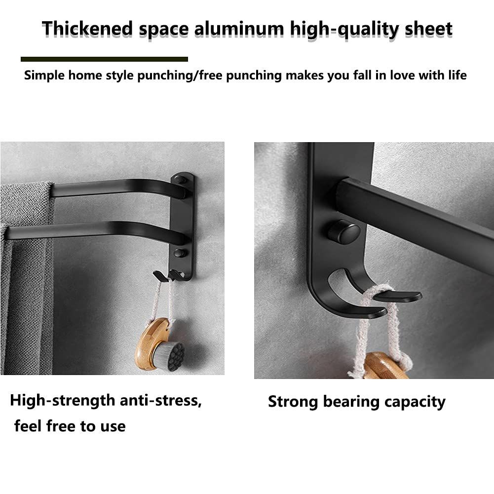 Space Aluminum Brushed Finish Towel Bars Punch-Free Dual-use Black Towel Rail view 2