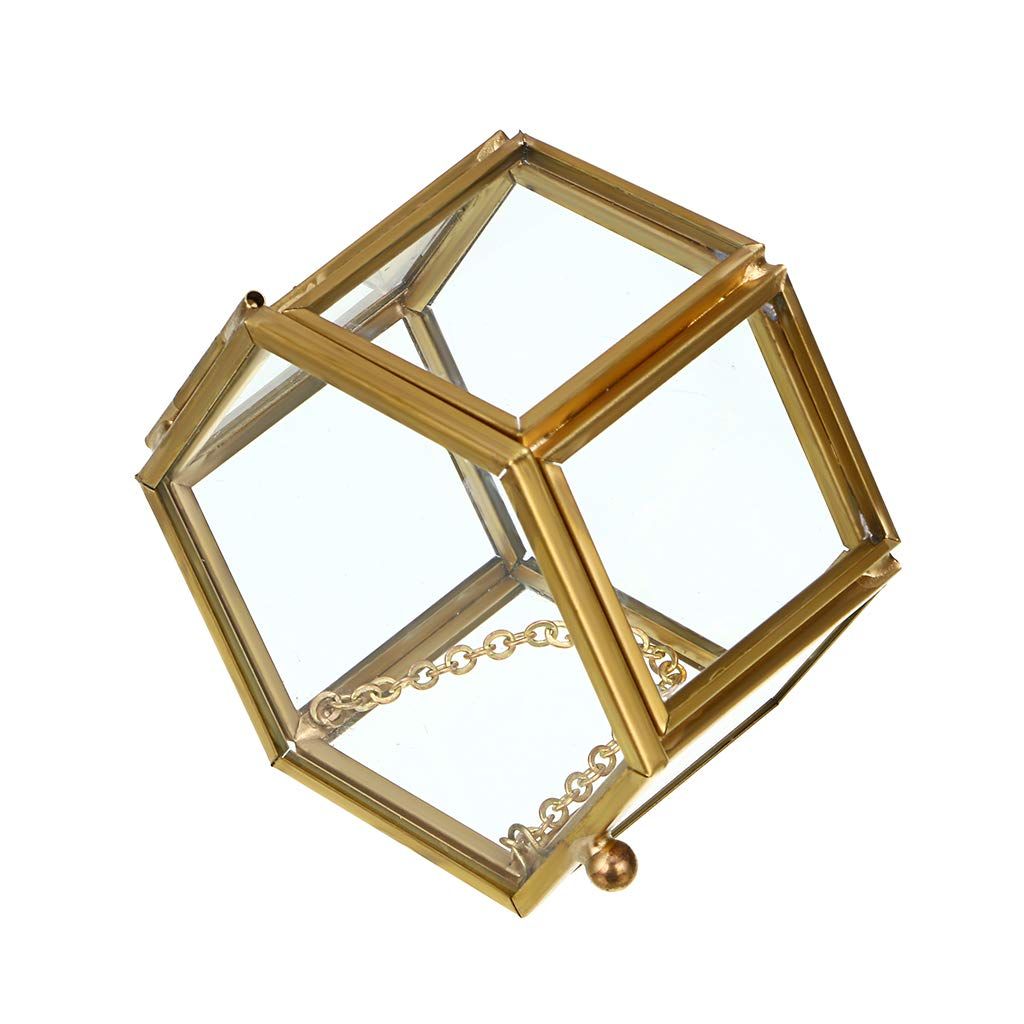 Vintage Glass Jewelry Box - Hexagon Gold Glass Box Keepsake Box for Storage — image 1