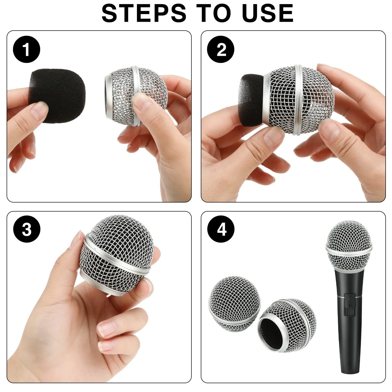 Microphone Head Replace, Grille Ball with Inner Foam, Steel Mesh Replacement view 4