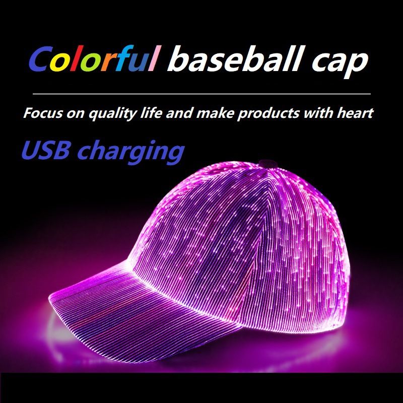 LED Cap Fiber Optic Hat Baseball Caps Light Up 7 Colors Glowing USB Charging view 3