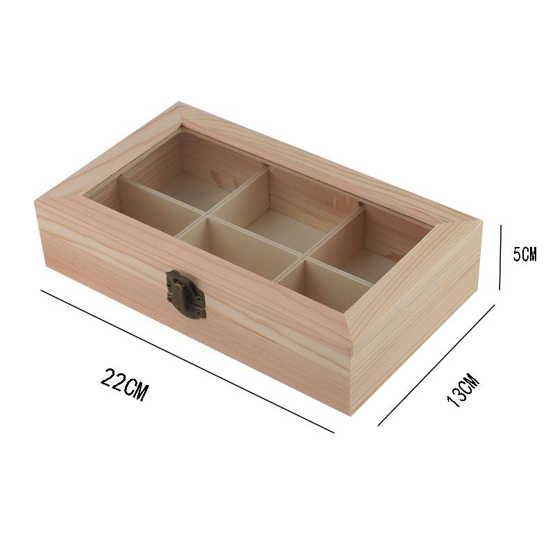 Box Transparent Grid Wooden Box Cosmetic Storage Keepsake Storage Cabinet view 2