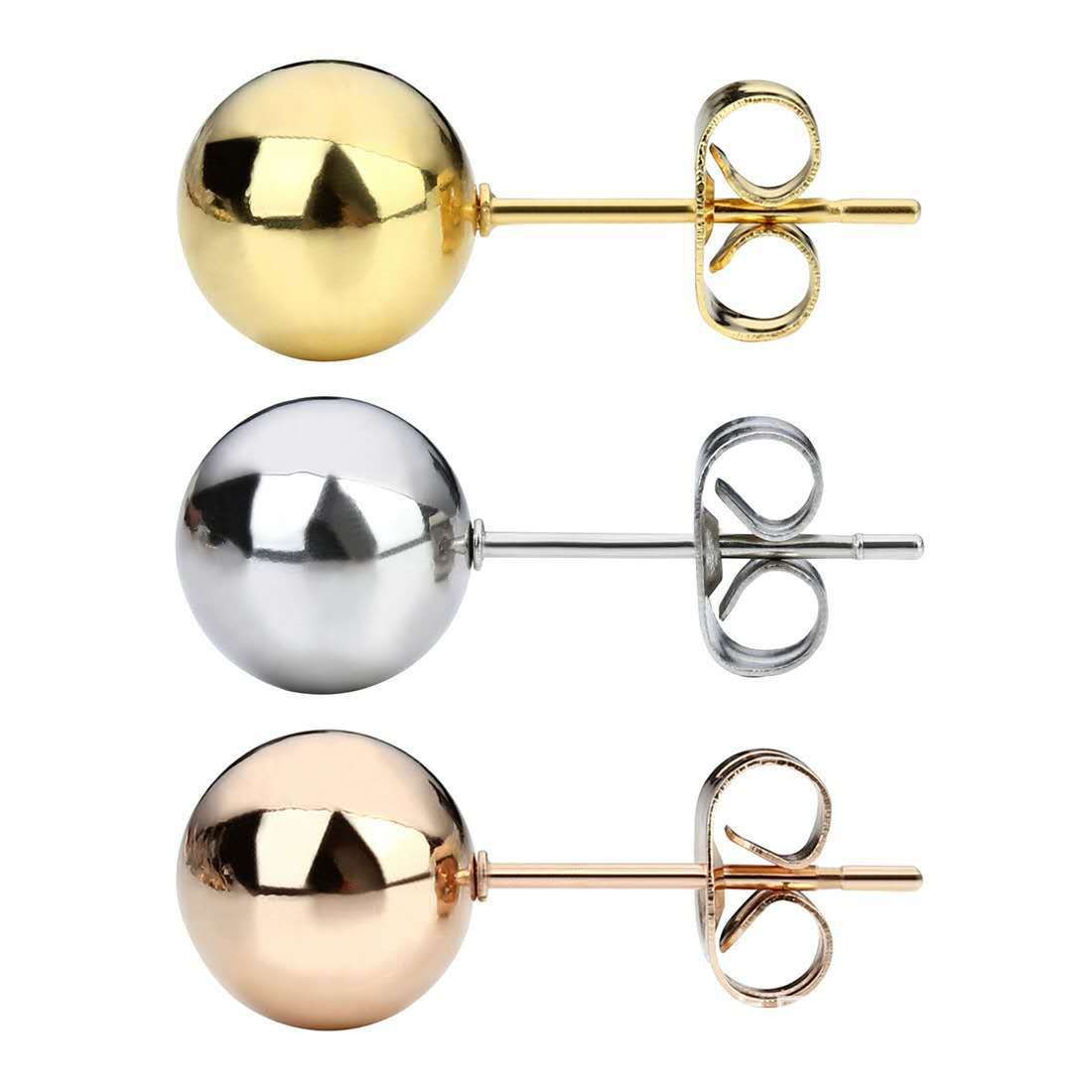 3 pairs of earrings of different colors Stainless Steel Ball Stud Earrings for