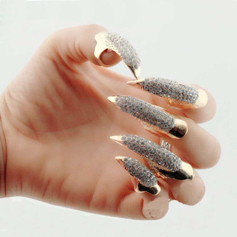 Set of 5 gold Different sizes Eagle Claw Ring Jewelry False Nail Retro Talon view 3