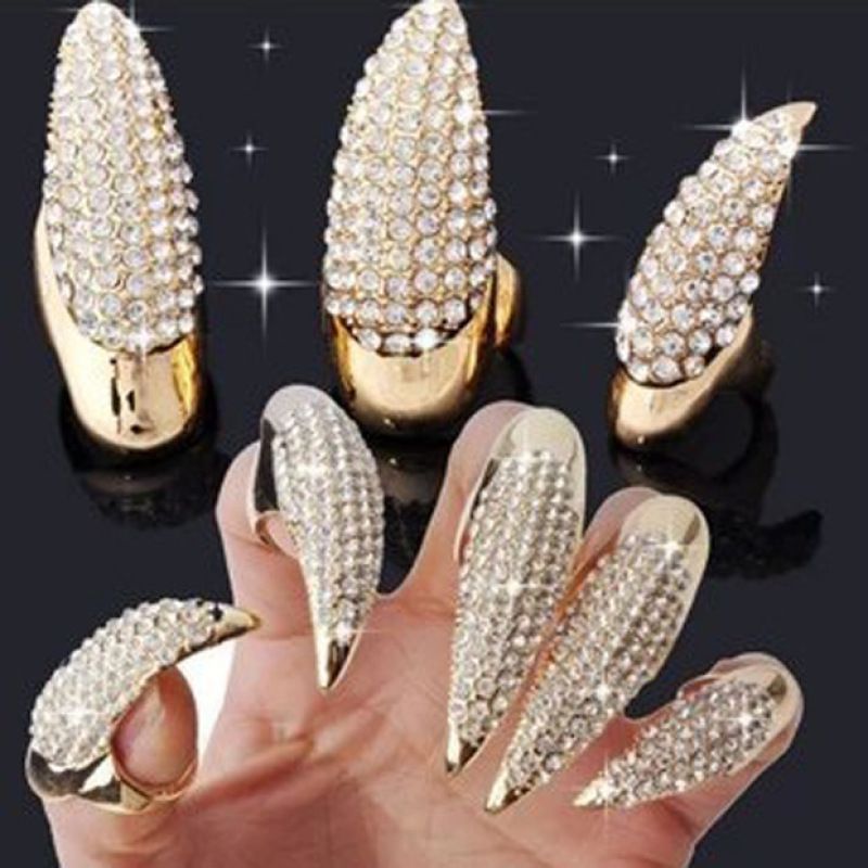 Set of 5 gold Different sizes Eagle Claw Ring Jewelry False Nail Retro Talon view 5