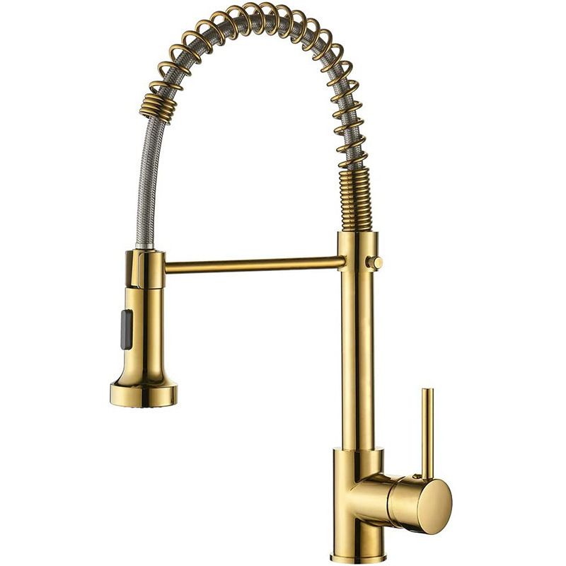 Polished Gold Kitchen Faucet with Pull Down Sprayer — image 1