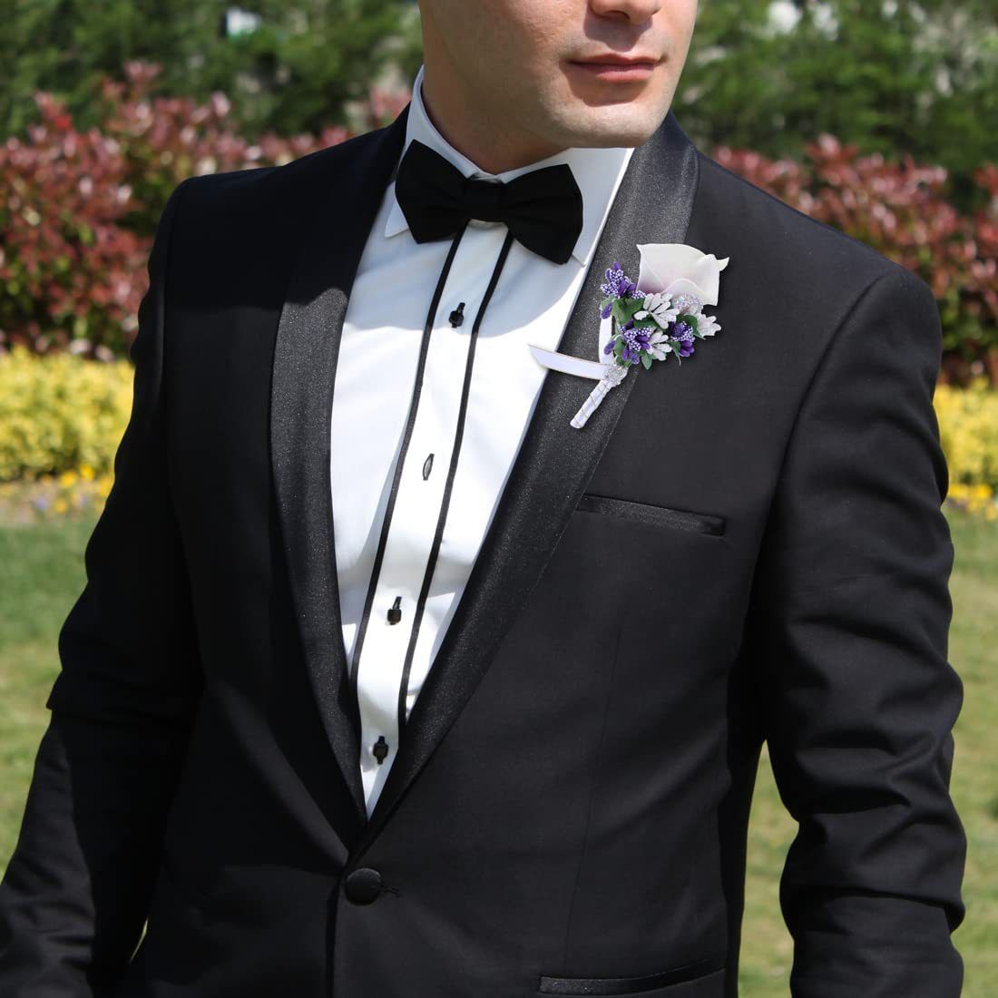 Boutonniere for Men Wedding Groom Best Man Boutonniere with Pin Set of for view 3