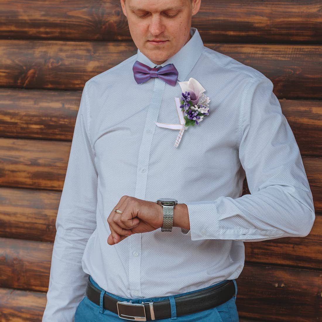 Boutonniere for Men Wedding Groom Best Man Boutonniere with Pin Set of for view 5