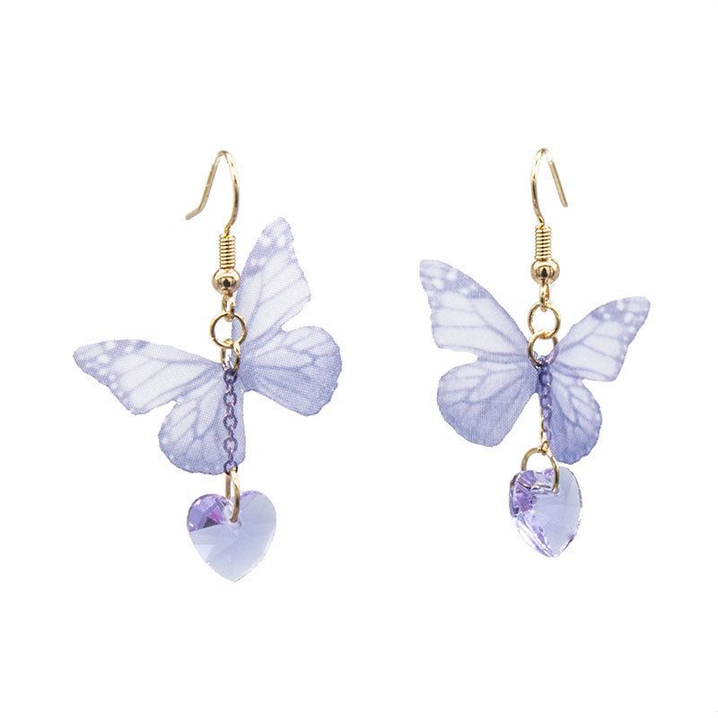 Lightweight Unique Butterfly Wing Earrings Chiffon Fabric Dragonfly Wing Heart