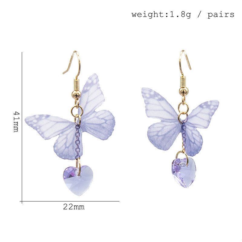 Lightweight Unique Butterfly Wing Earrings Chiffon Fabric Dragonfly Wing Heart view 4
