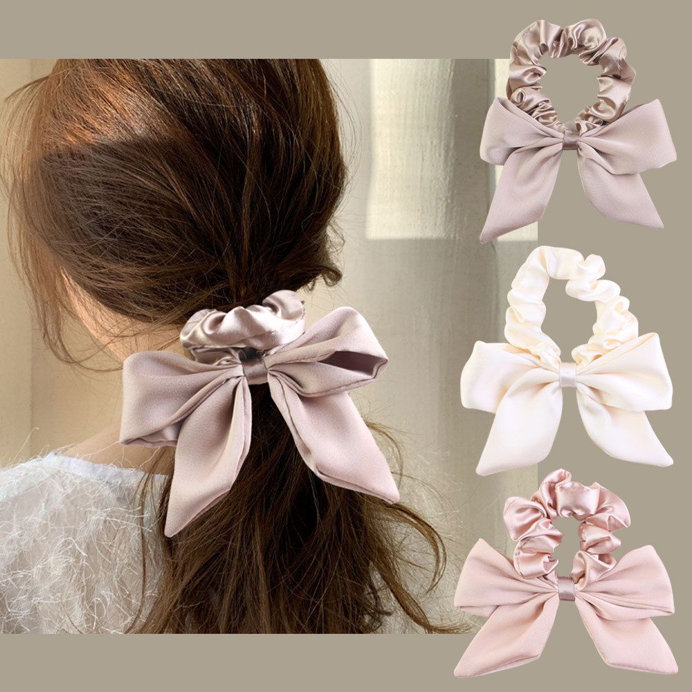 3 Pcs Hair Scrunchies Bowknot Chiffon Hair Scarf Elastics Ties Ponytail Holder view 2