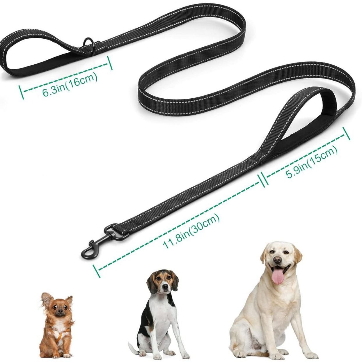 Heavy Duty Dog Leash - 2 Handles by Padded Traffic Handle for Extra Control view 2