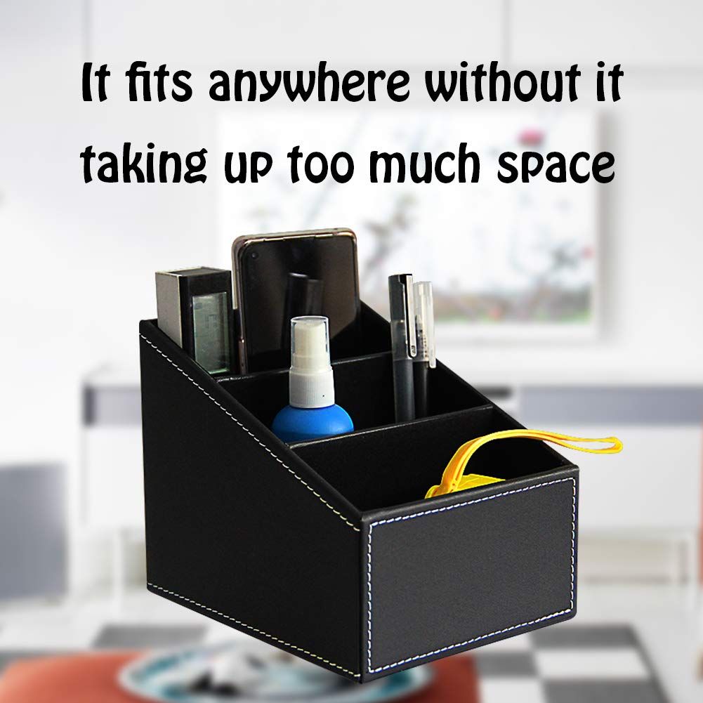 Remote Control Holder PU Leather Storage Container for TV Remote Phone view 3