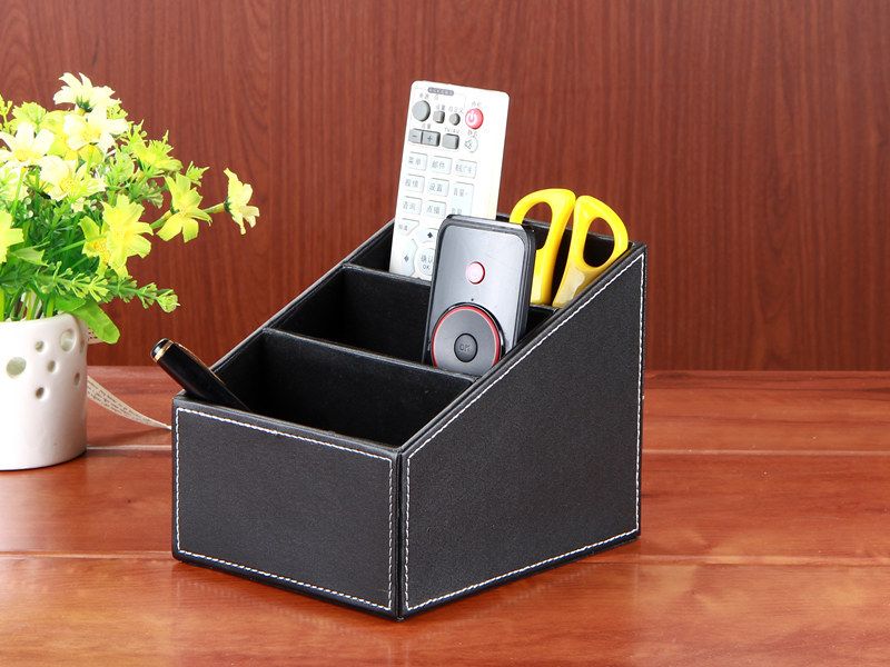 Remote Control Holder PU Leather Storage Container for TV Remote Phone view 5