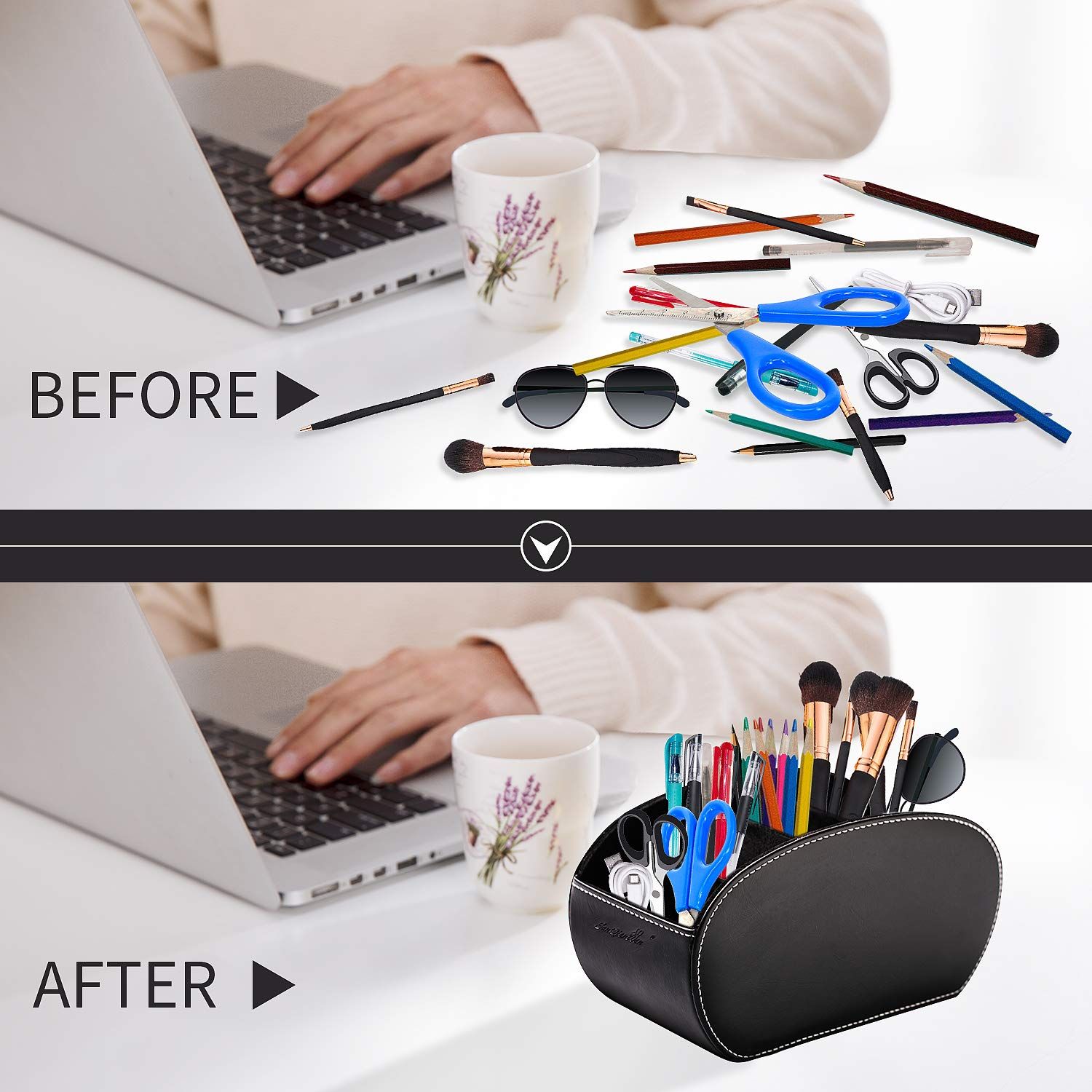 Tv Remote Control Holders Organizer Box with 5 Compartment Leather view 4