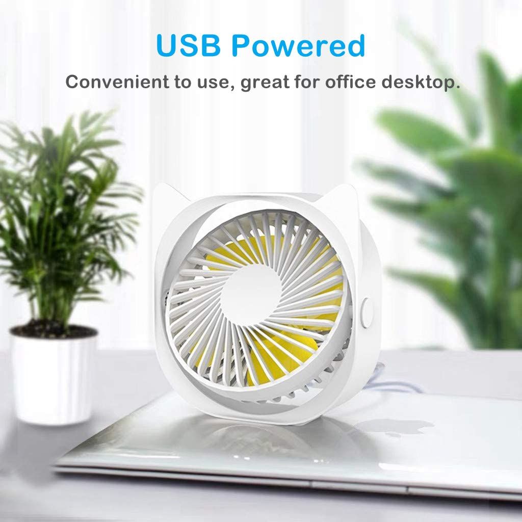 USB Desk Fans Small Quiet-Mini Cute Desktop Fan USB Powered 3 Wind Speeds 360° view 3