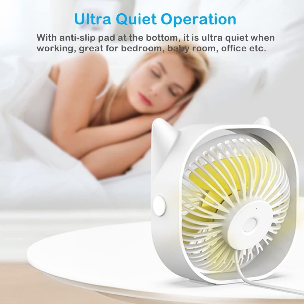 USB Desk Fans Small Quiet-Mini Cute Desktop Fan USB Powered 3 Wind Speeds 360° view 4