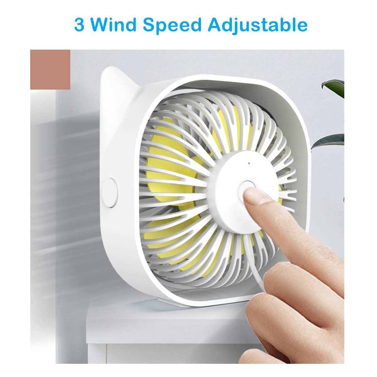 USB Desk Fans Small Quiet-Mini Cute Desktop Fan USB Powered 3 Wind Speeds 360° view 5