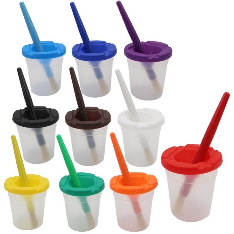 Art Supply 10 Piece Children's No Spill Paint Cups with Colored Lids and 10