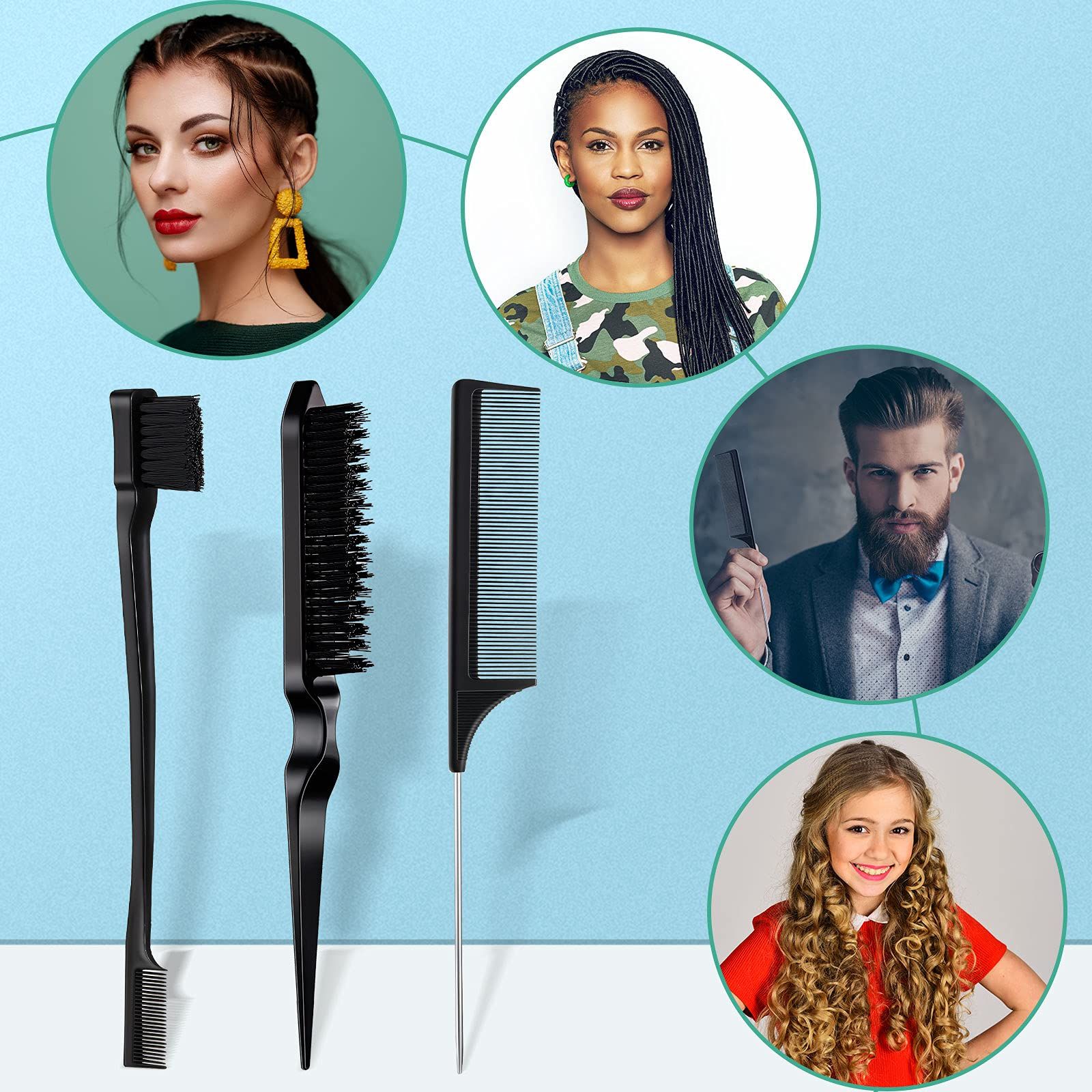 Back Hair Brush Set Bristle Hair Brush Edge Control Brush Teasing Comb for view 4