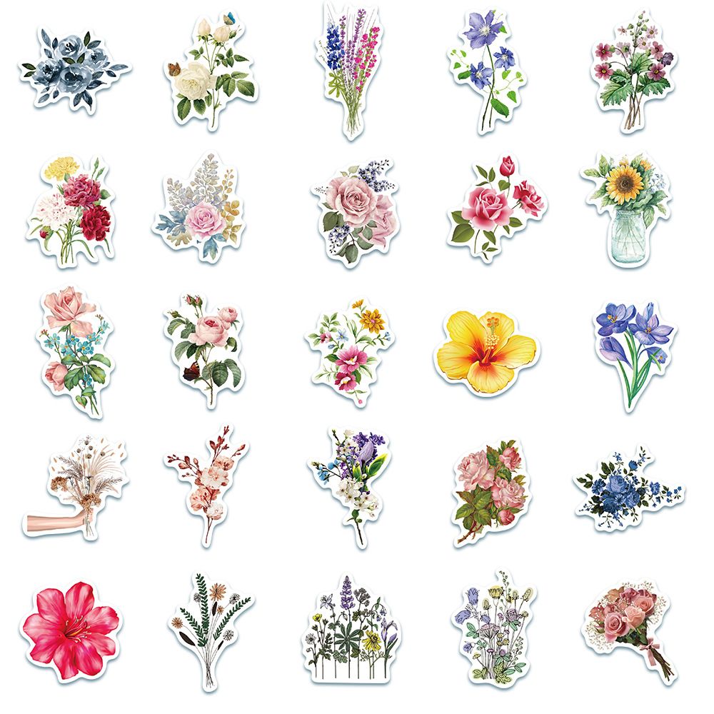 50 Pcs Flower Stickers,Vinyl Waterproof Stickers for Laptop,Skateboard,Water — image 1