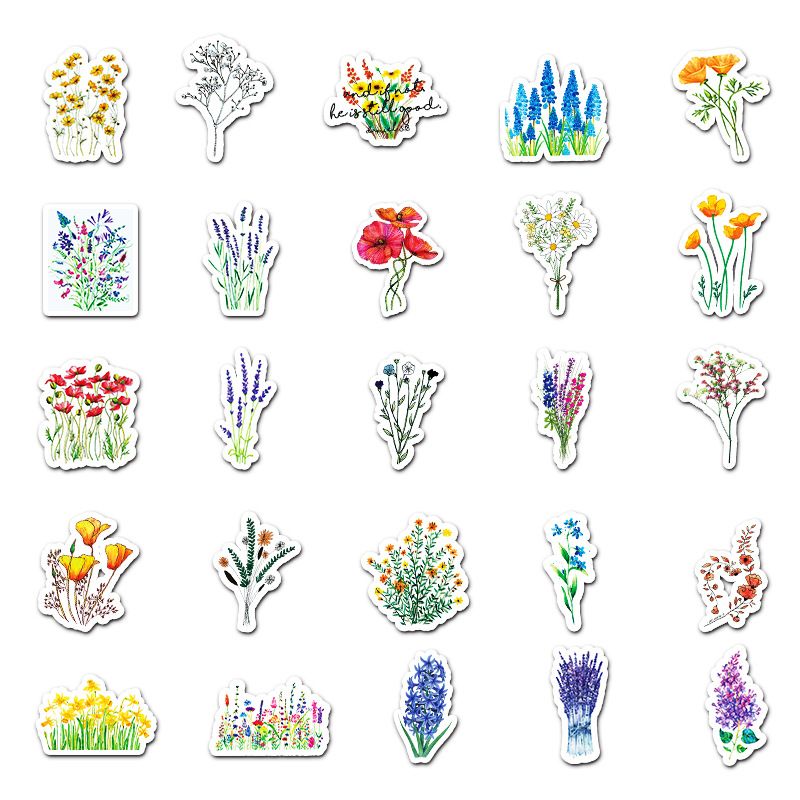 50 Pcs Flower Stickers,Vinyl Waterproof Stickers for view 2