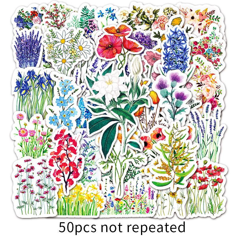 50 Pcs Flower Stickers,Vinyl Waterproof Stickers for view 5