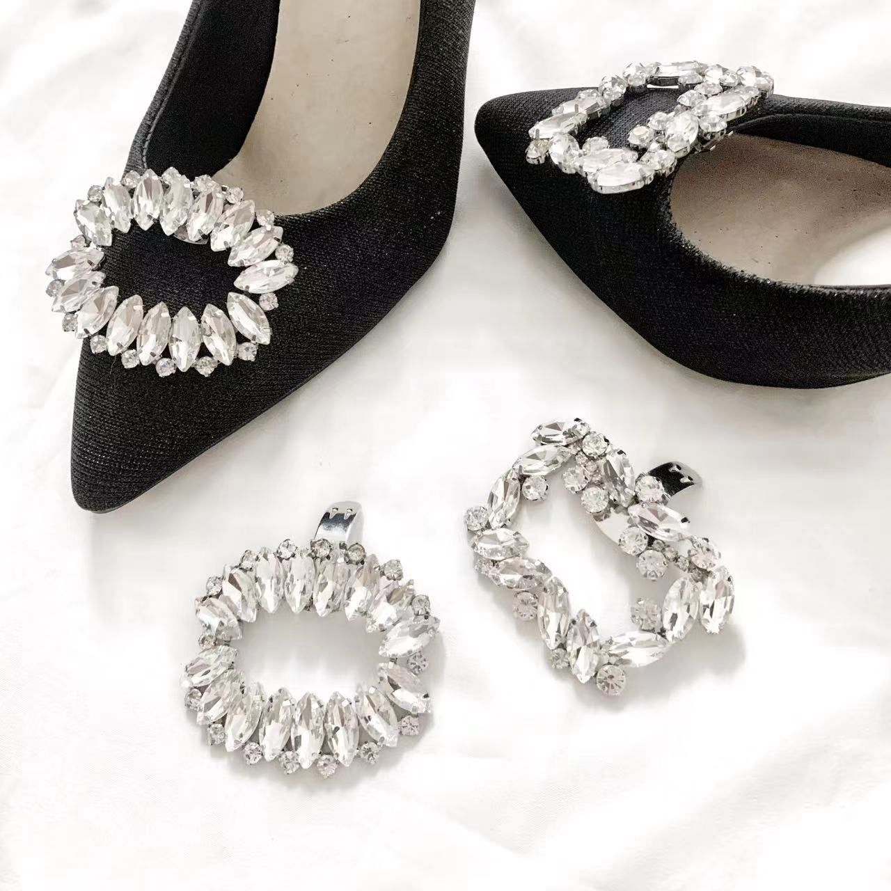 3 Pair Rhinestone Shoe Clips Metal Shoe Decoration Detachable Women Flats view 2