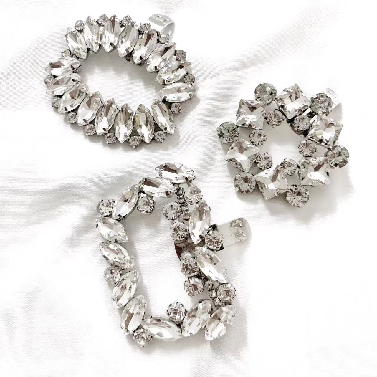 3 Pair Rhinestone Shoe Clips Metal Shoe Decoration Detachable Women Flats view 3