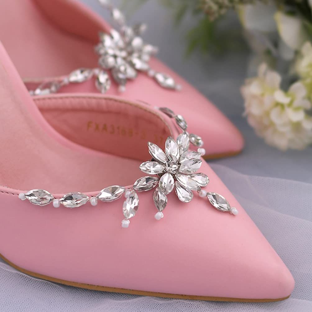 1 Pair Pearl Shoe Clips Rhinestone Crystal Bridal Shoe Buckles Decorative view 2