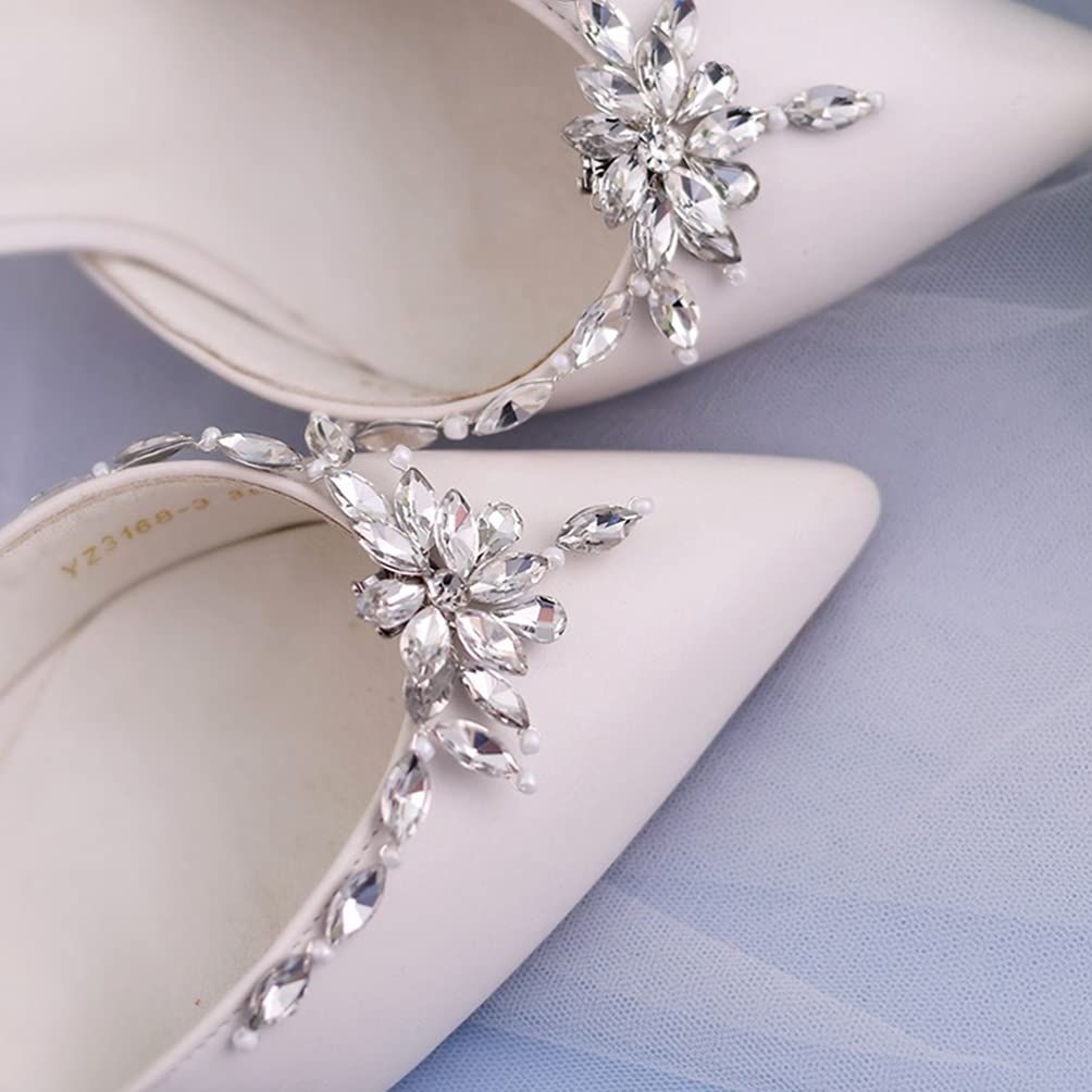 1 Pair Pearl Shoe Clips Rhinestone Crystal Bridal Shoe Buckles Decorative view 3