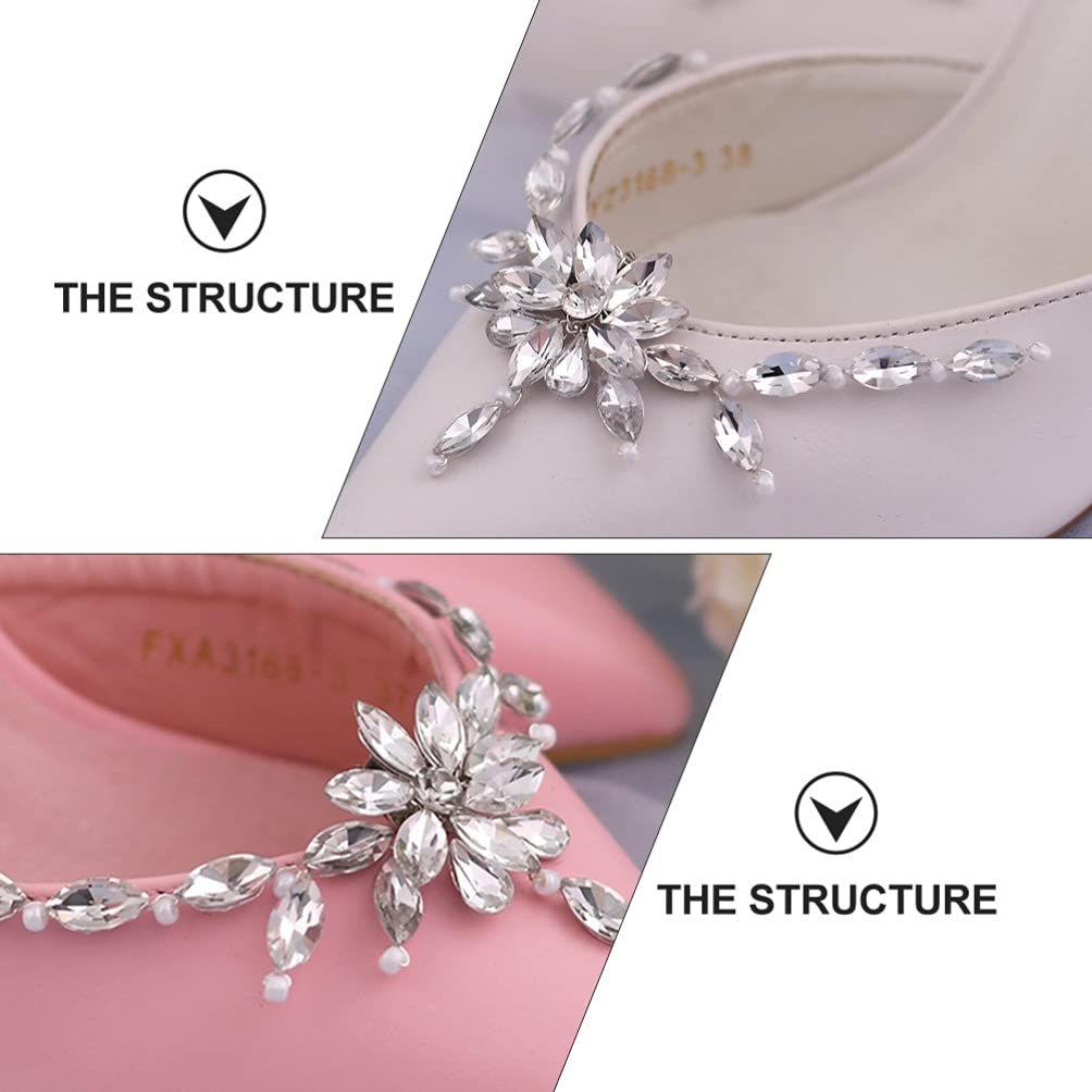 1 Pair Pearl Shoe Clips Rhinestone Crystal Bridal Shoe Buckles Decorative view 4