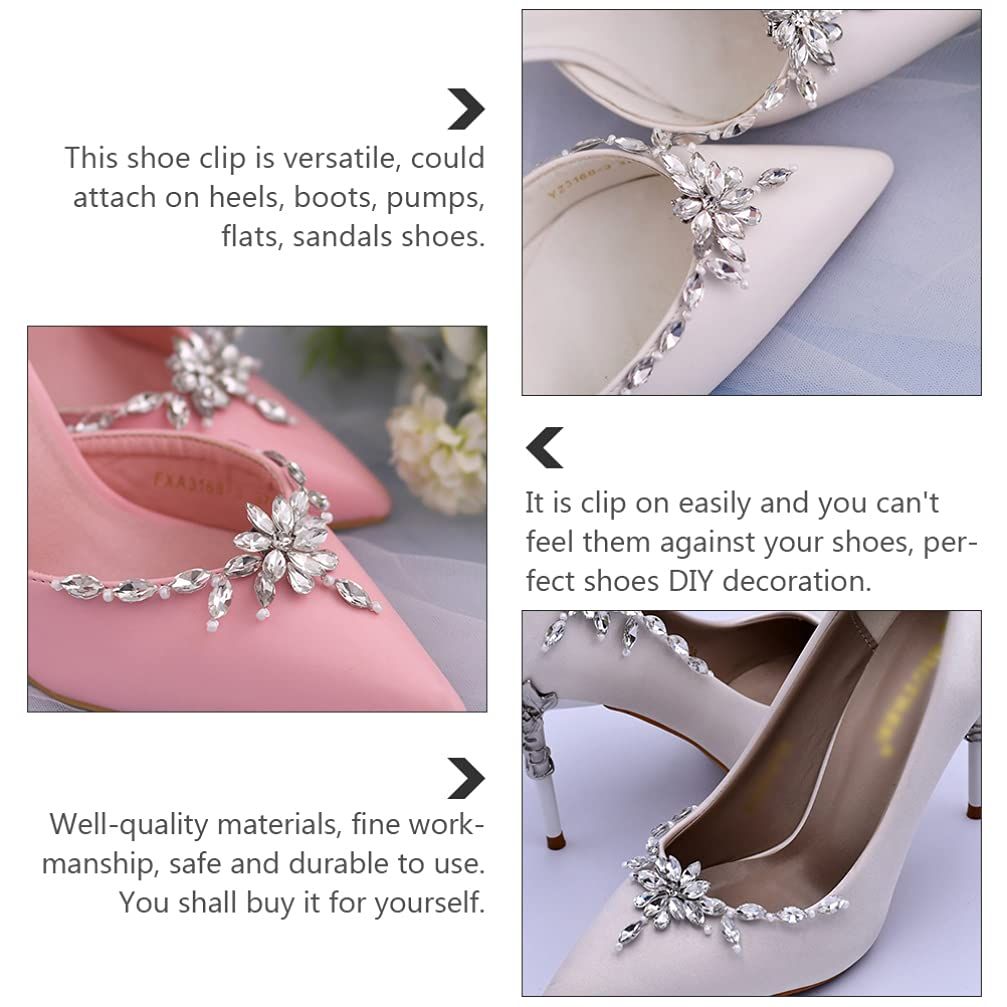 1 Pair Pearl Shoe Clips Rhinestone Crystal Bridal Shoe Buckles Decorative view 5