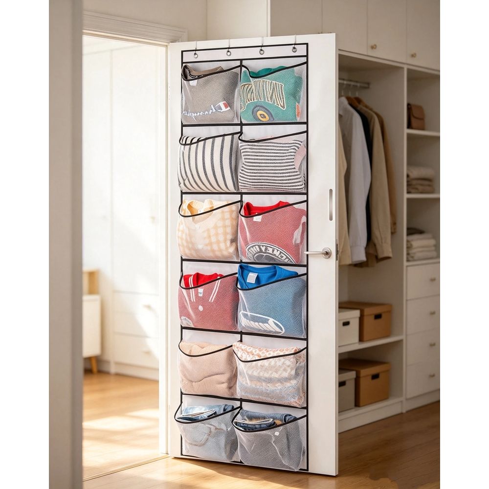 12 Large Mesh Pockets Boots Hanging Storage Shoe Rack for Closet closet shoe view 3