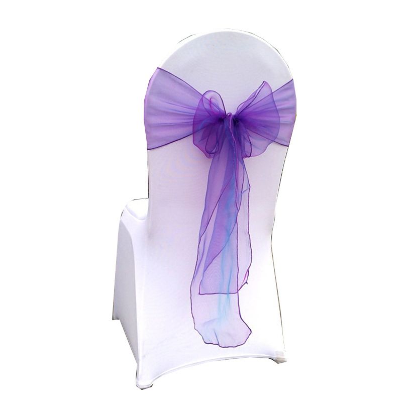 10 pcs Wedding Purple Chair Sashes Bows Sheer Chiffon Crystal Yarn Chair Bands
