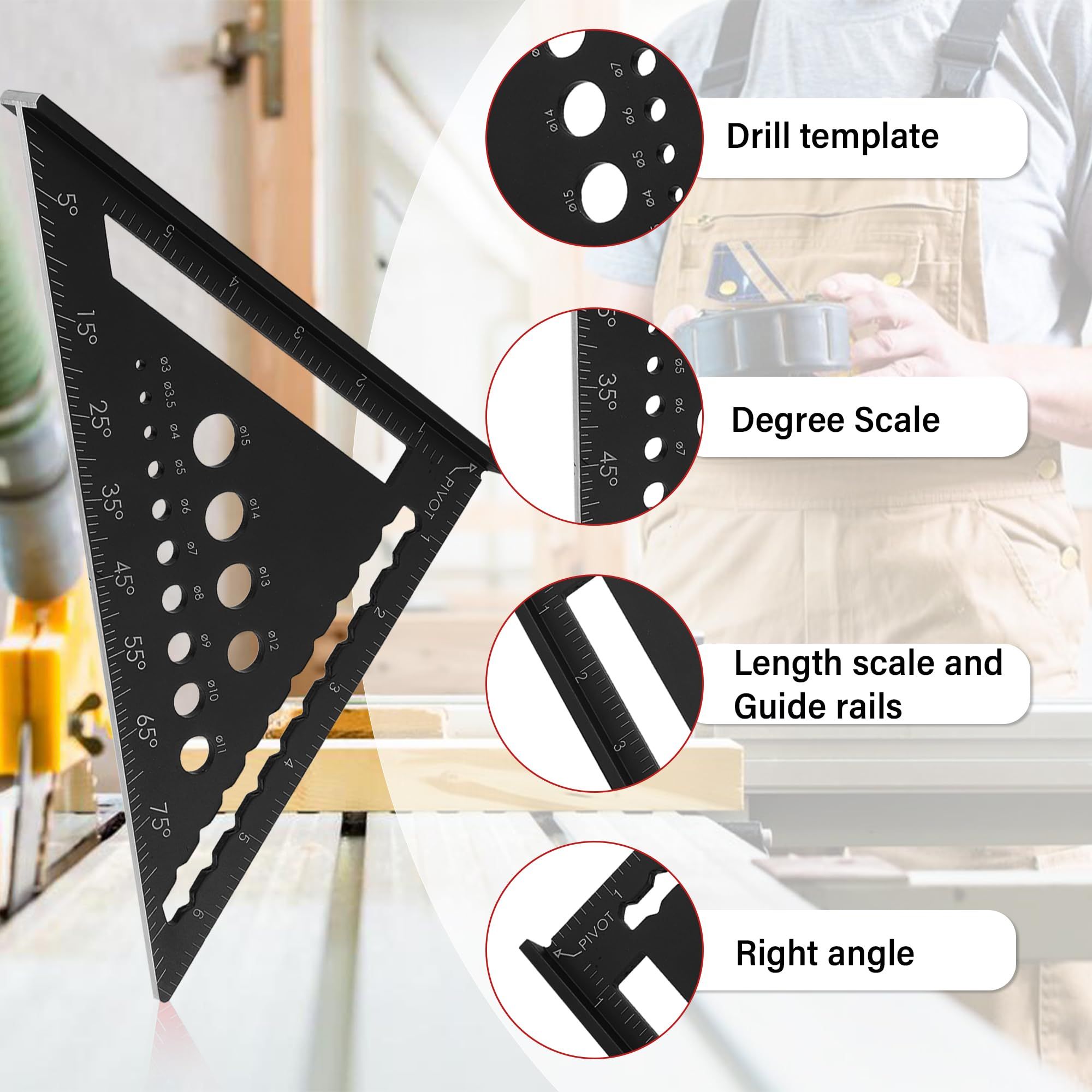 Rafter Square and Slide Ruler Set - Versatile 7 Inch Aluminum Alloy Carpenter view 5