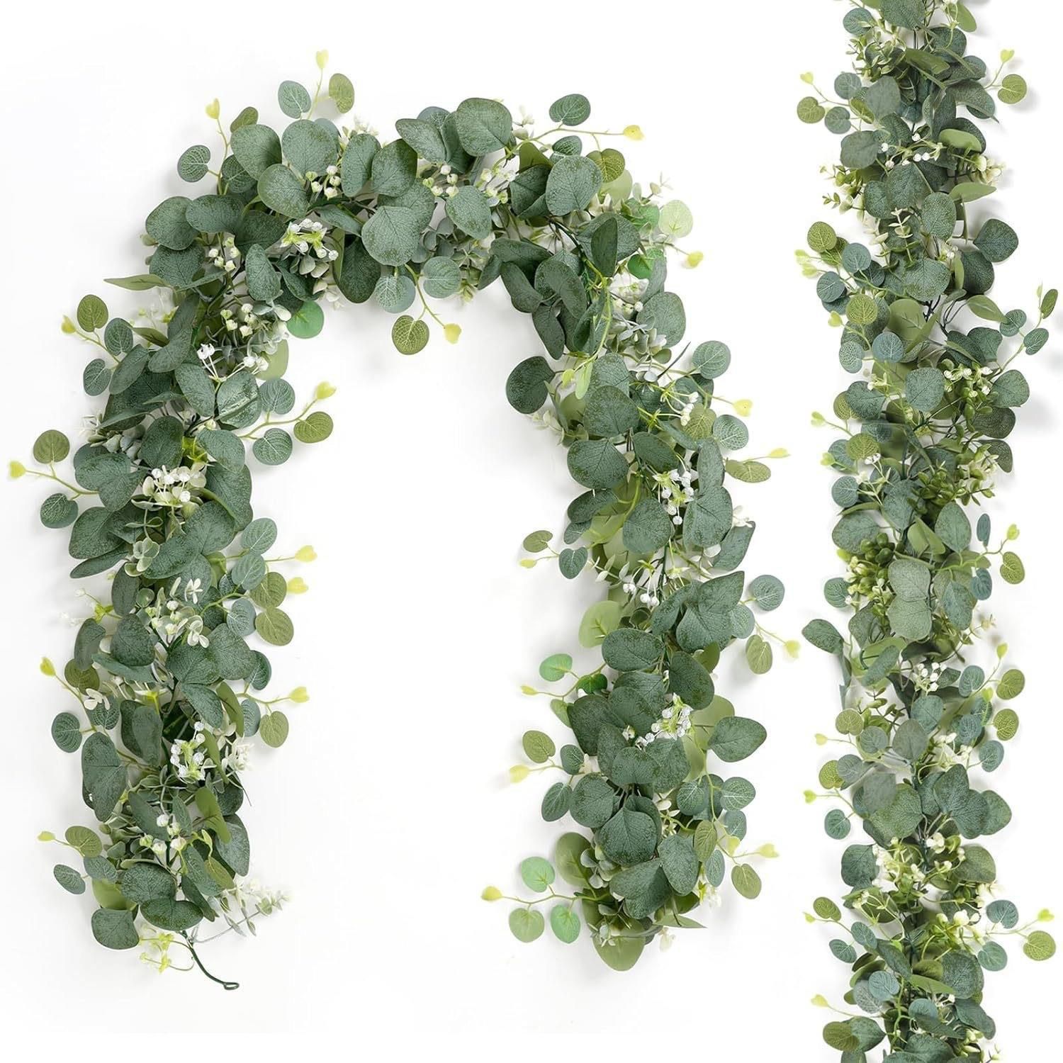2pcs Artificial Fake Silver Dollar Eucalyptus Vines Table Runner for Wedding — image 1