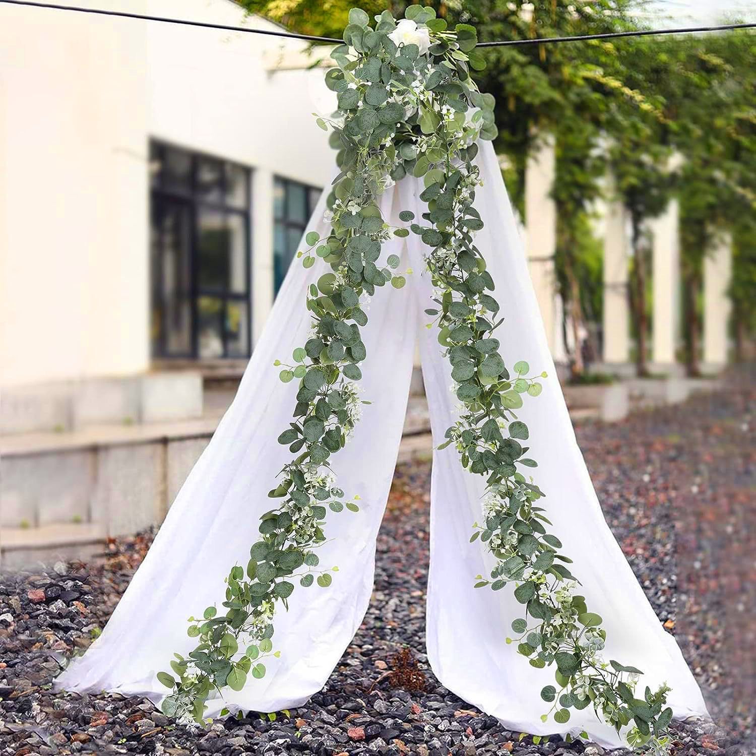 2pcs Artificial Fake Silver Dollar Eucalyptus Vines Table Runner for Wedding view 5