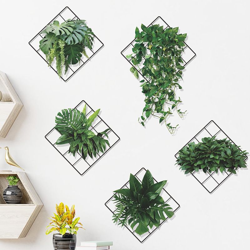 3D Vivid Green Plants Grid Wall Decal view 2