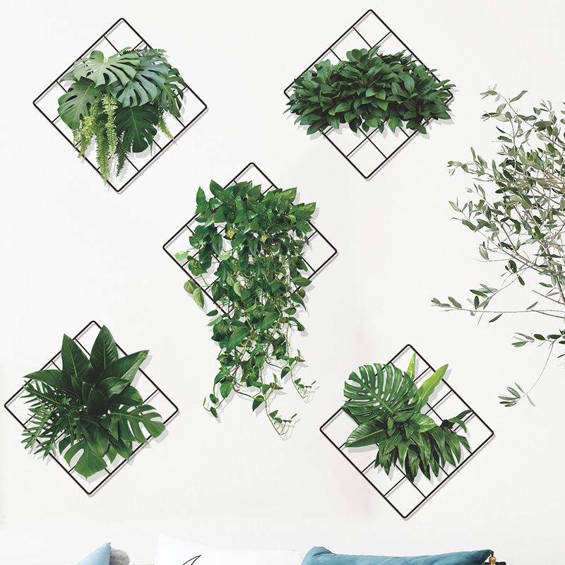 3D Vivid Green Plants Grid Wall Decal view 3