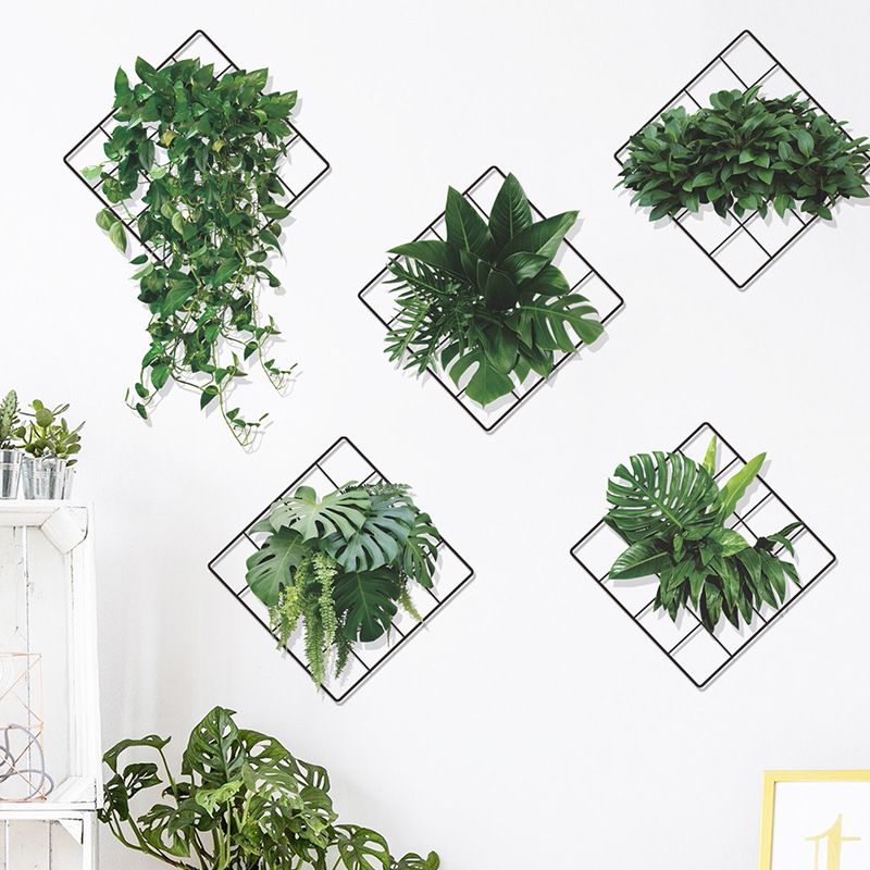 3D Vivid Green Plants Grid Wall Decal view 4