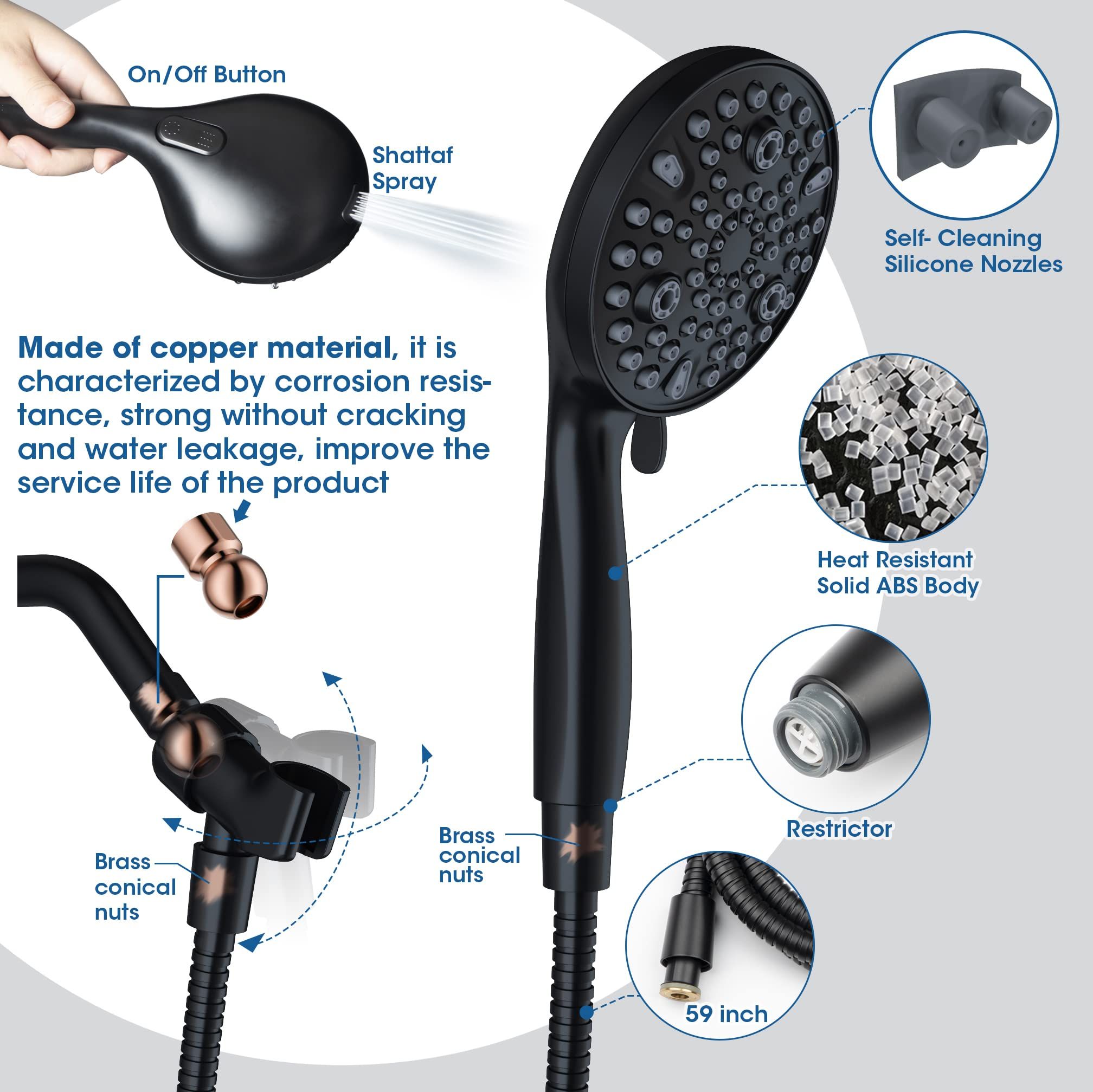 High Pressure 10 Functions Shower Head with handheld view 2