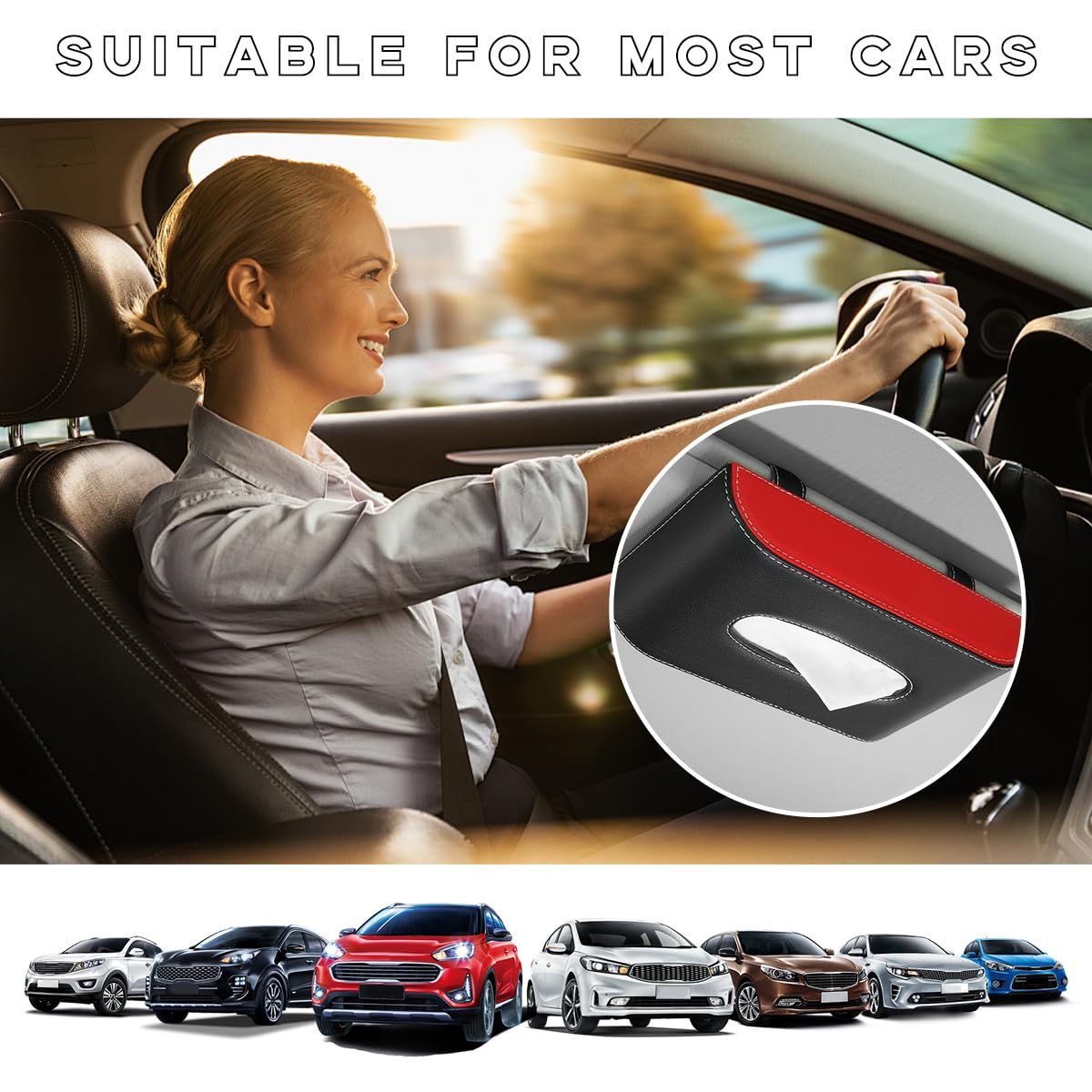 Car Tissue Holder, Leather Sun Visor Napkin Dispenser, Rectangular Paper view 4