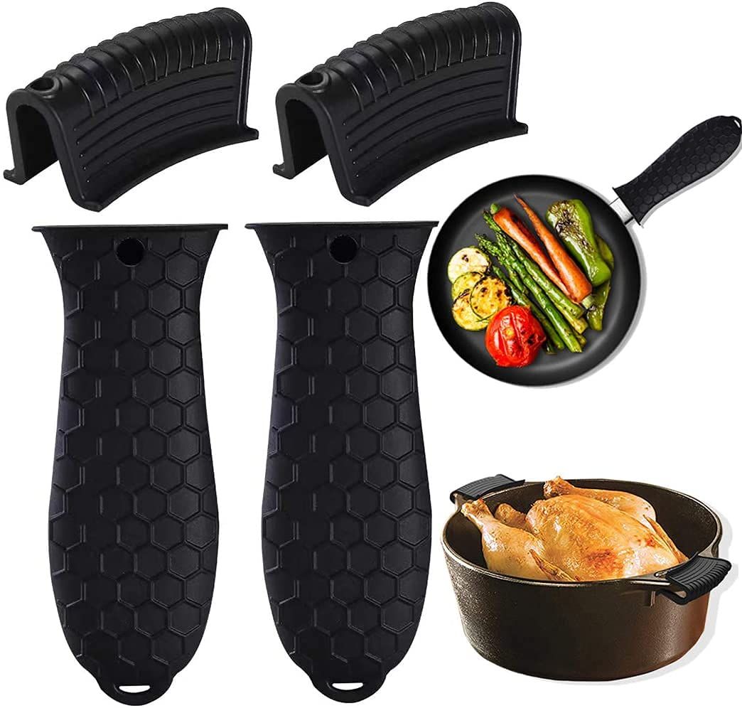 Silicone Hot Handle Holders Cover 4 Pack Cast Iron Handle Cover Pot Handle view 2