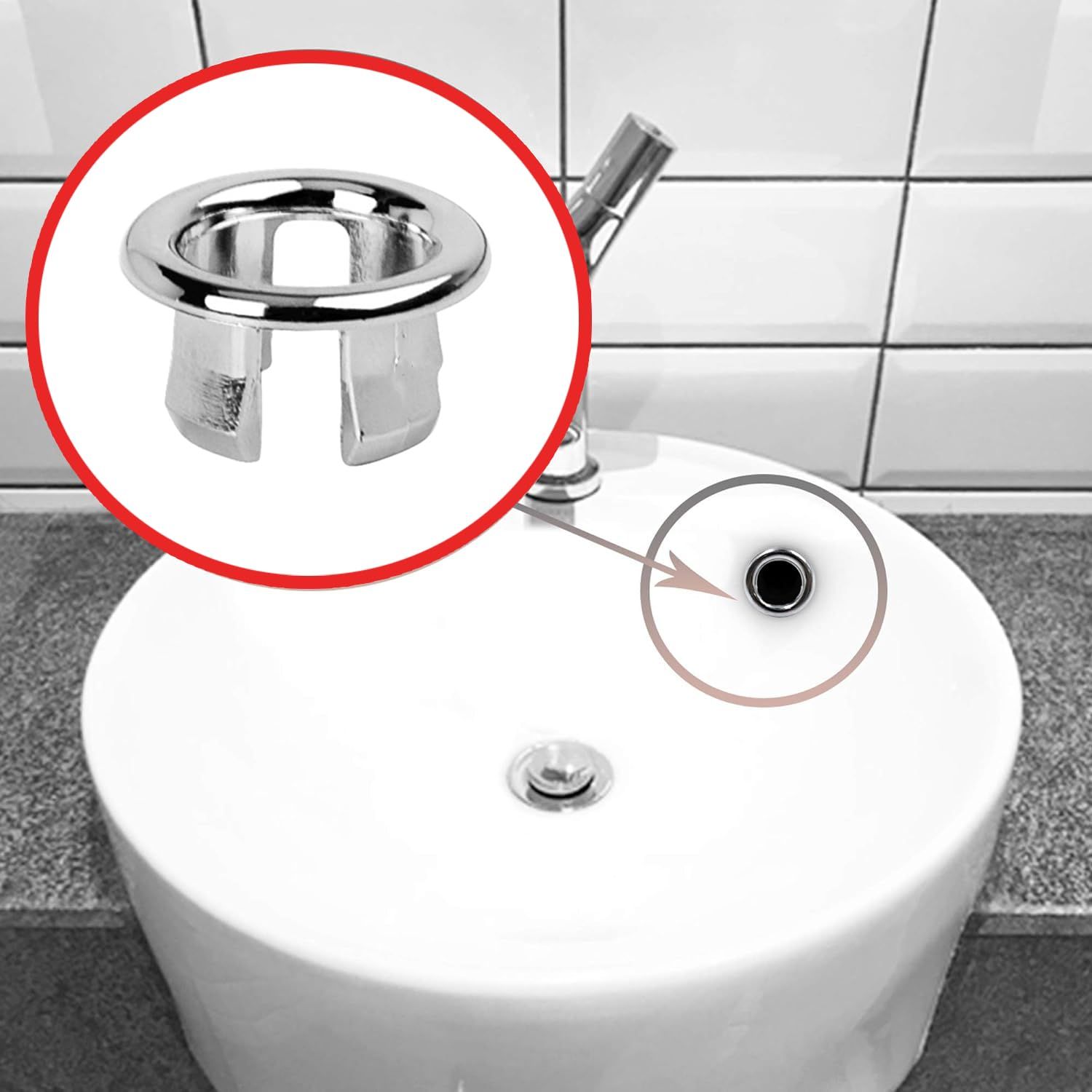 4 Pack Bathroom Basin Sink Round Hole Trim Chrome Overflow Cover Rings Hole view 3