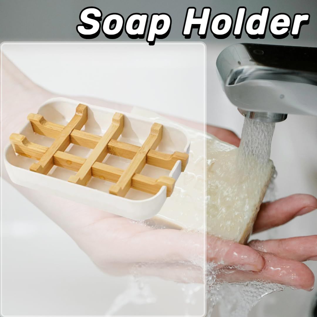 Modern Wooden Soap Dishes Bamboo Fiber Soap Holder Combination (Removable) for view 4
