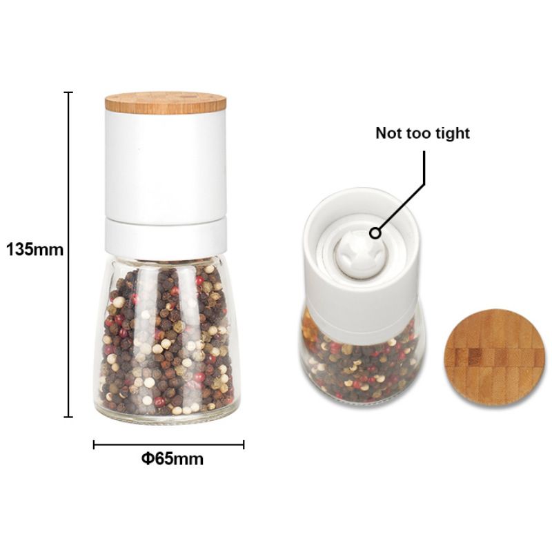 2 pcs Salt and Black Pepper Grinder Set - Bamboo Lid and Wood Stand Refillable view 2