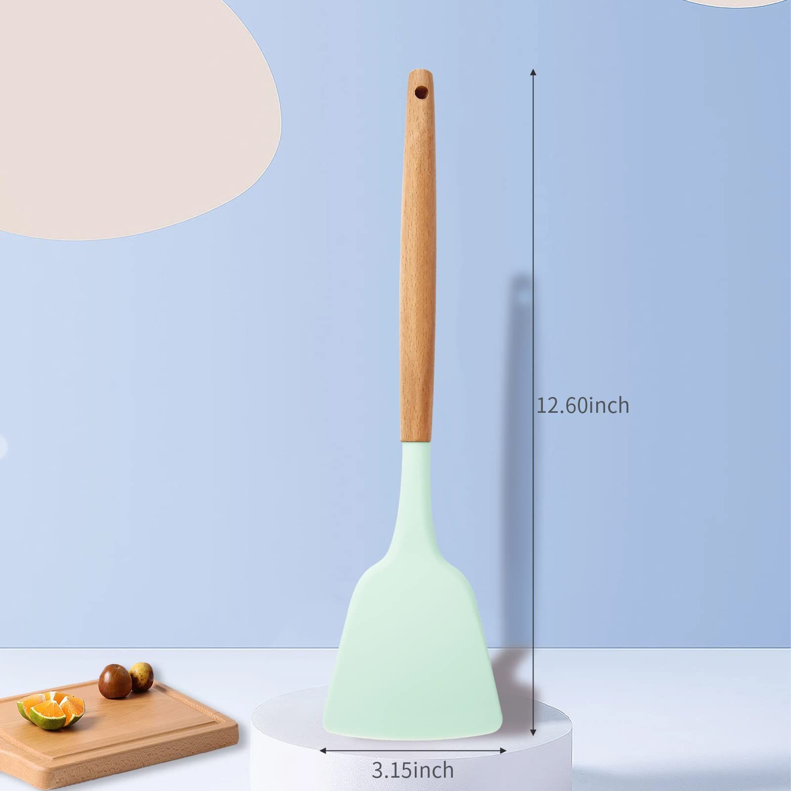 Silicone Solid Spatula with Wooden Handle view 2