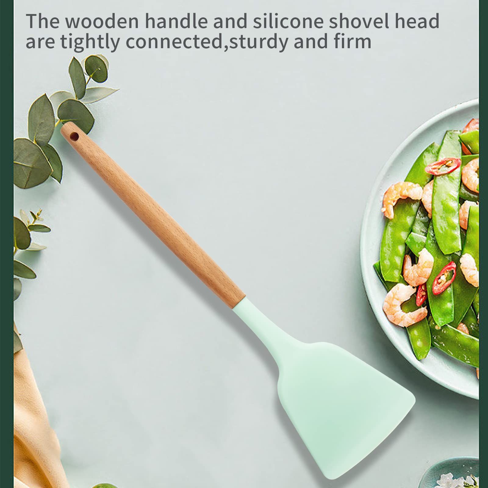 Silicone Solid Spatula with Wooden Handle view 3