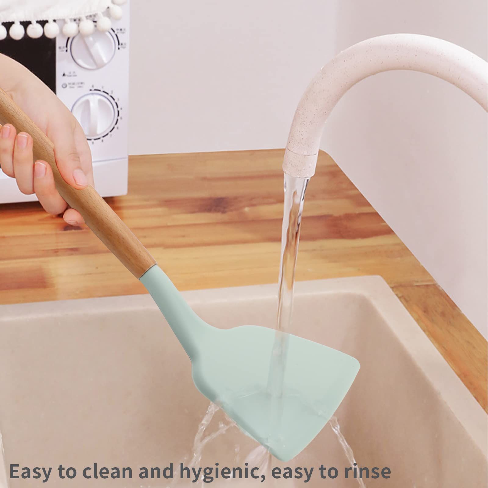 Silicone Solid Spatula with Wooden Handle view 5