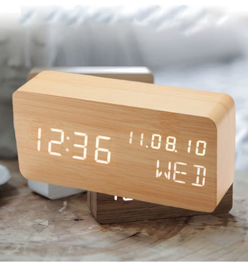 Wood Digital Alarm Clock Desk Time view 2